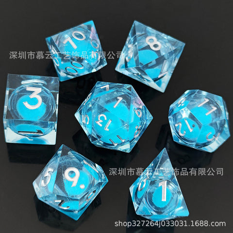 Resin Liquid Core Dice Set – Flowing Glitter DND Dice Multiple colors available