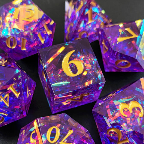 Resin Polyhedral Dice Set – Transparent Color Dice in Skull, Foil, Flower, Poker, Dual-Tone & Heart Styles for DND, Pathfinder, Tabletop Games