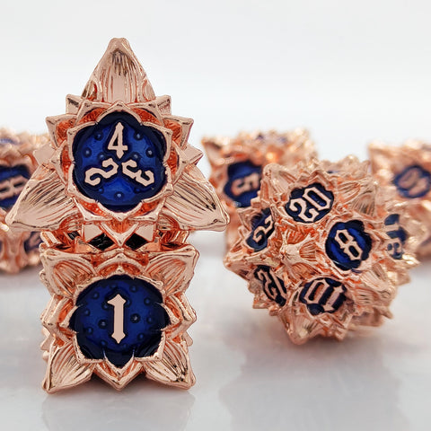 Lotus Blossom Metal Dice Set – Multiple Color Options in Elegant Lotus Design