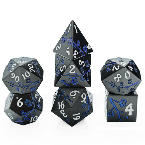 Plum Blossom Solid Metal Dice Set – Multiple Colors with Elegant Floral Design