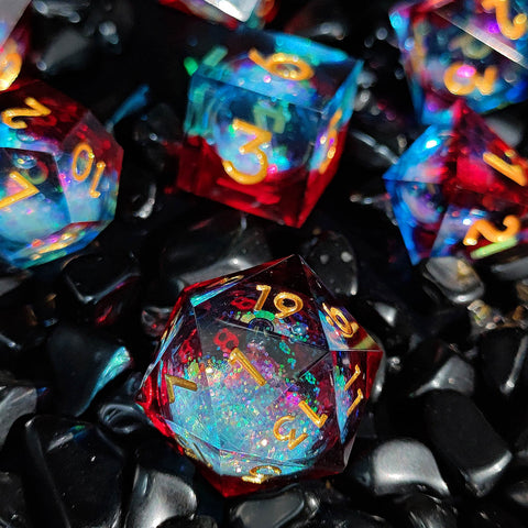 Resin Liquid Core Dice Set – Flowing Glitter DND Dice Multiple colors available