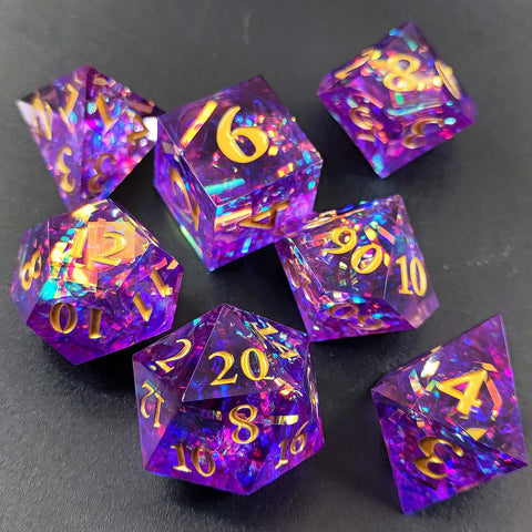 Resin Polyhedral Dice Set – Transparent Color Dice in Skull, Foil, Flower, Poker, Dual-Tone & Heart Styles for DND, Pathfinder, Tabletop Games