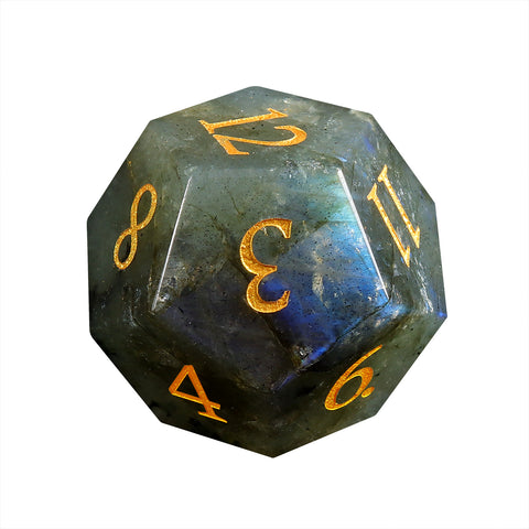Natural Labradorite Dice Set with Gold Engraved Numbers – Crystal Polyhedral Dice for Dungeons and Dragons, Pathfinder, and Tabletop RPGs