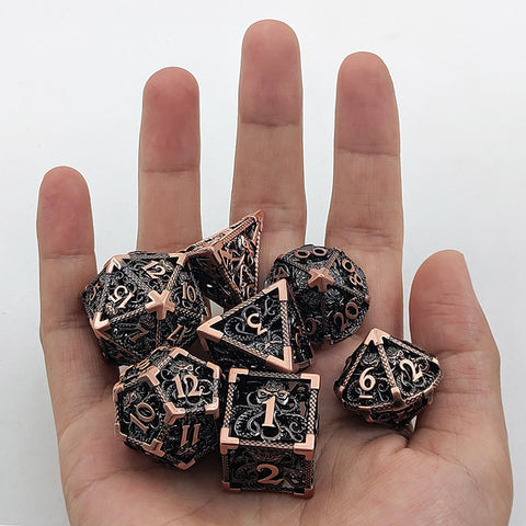 Cthulhu’s Gaze Copper Hollow Dice Set – Bloodstain, Antique Gold & Aged Red Copper