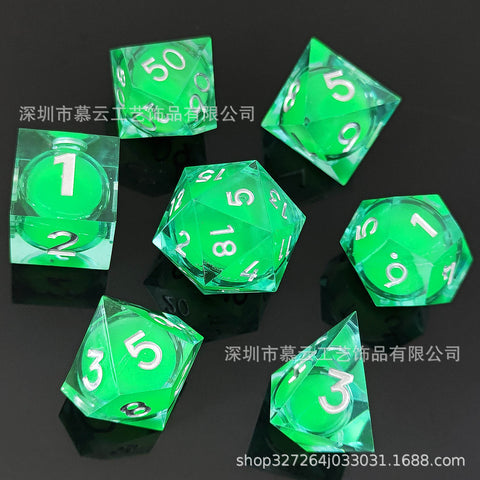 Resin Liquid Core Dice Set – Flowing Glitter DND Dice Multiple colors available