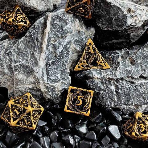 Dinosaur Hollow Metal Dice Set – Solid Copper 3 Antique Colors