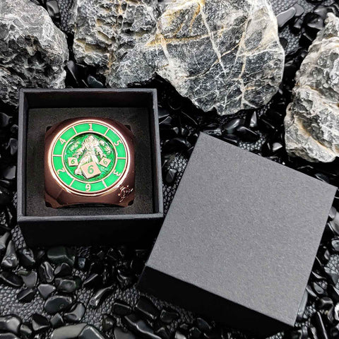 Cube Spinner 7‑in‑1 Metal Dice – Antique Bronze, Copper, Bloodstain & More