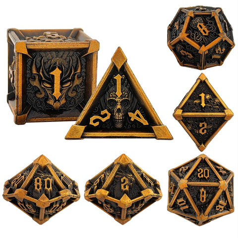 Phantom's Gambit Zinc Alloy Metal Dice Set with Skull Engraving – Multiple Color Options Available