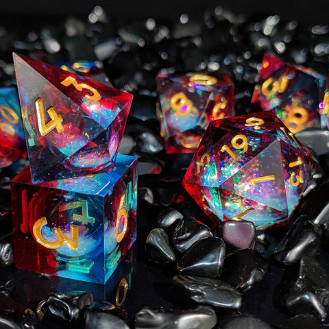 Resin Liquid Core Dice Set – Flowing Glitter DND Dice Multiple colors available