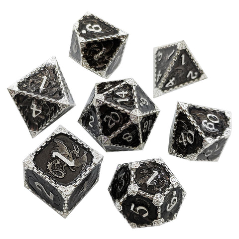 Duskrage Copper Metal Solid Dice Set with Winged Dragon Engraving – Multiple Colors Available