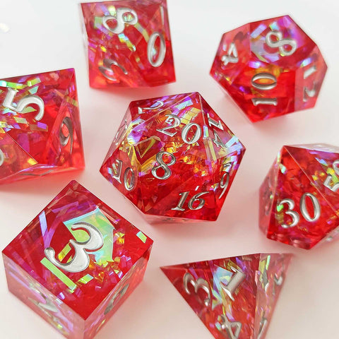 Resin Polyhedral Dice Set – Transparent Color Dice in Skull, Foil, Flower, Poker, Dual-Tone & Heart Styles for DND, Pathfinder, Tabletop Games