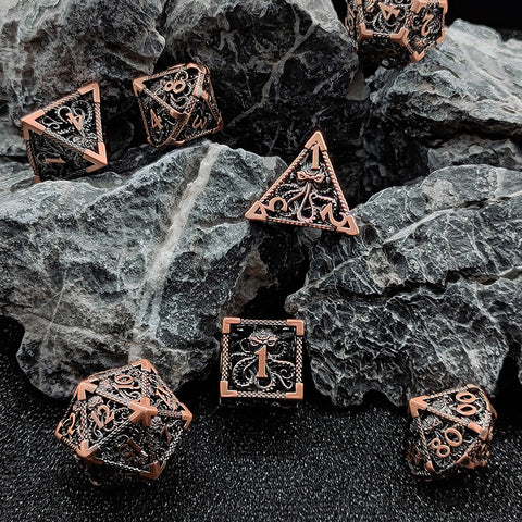 Cthulhu’s Gaze Copper Hollow Dice Set – Bloodstain, Antique Gold & Aged Red Copper