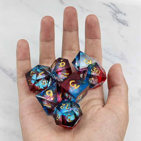 Resin Liquid Core Dice Set – Flowing Glitter DND Dice Multiple colors available