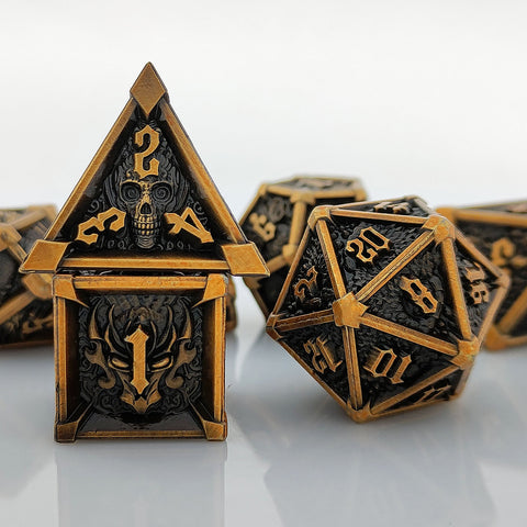 Phantom's Gambit Zinc Alloy Metal Dice Set with Skull Engraving – Multiple Color Options Available