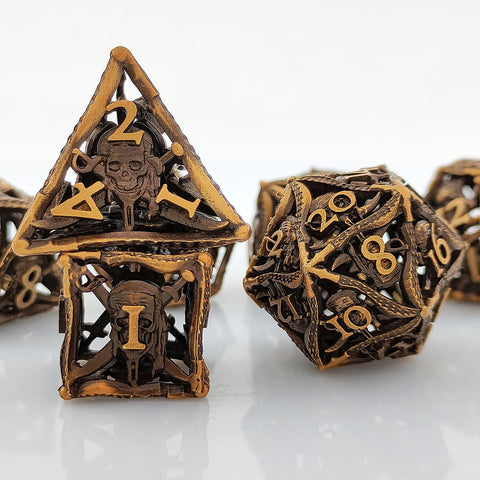 Metal DND Dice Set, Solid Zinc Alloy, 7-Die RPG Polyhedral Set, Ancient Gold Finish, Heavy for Immersive Tabletop Games