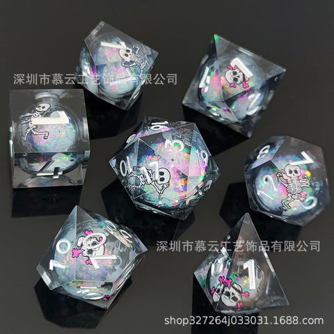 Resin Liquid Core Dice Set – Flowing Glitter DND Dice Multiple colors available