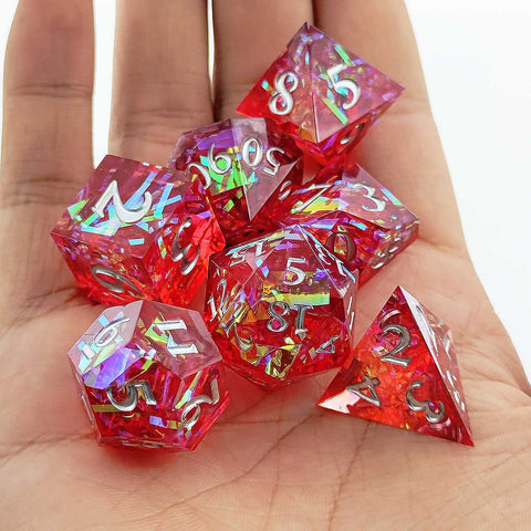 Resin Polyhedral Dice Set – Transparent Color Dice in Skull, Foil, Flower, Poker, Dual-Tone & Heart Styles for DND, Pathfinder, Tabletop Games