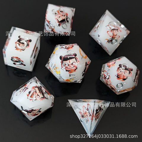 Resin Dice Set with Cat, Butterfly, Volcano, Dragon Egg & Graffiti Designs – Colorful Embedded Dice  Fluorescent Styles for DND & RPG Games