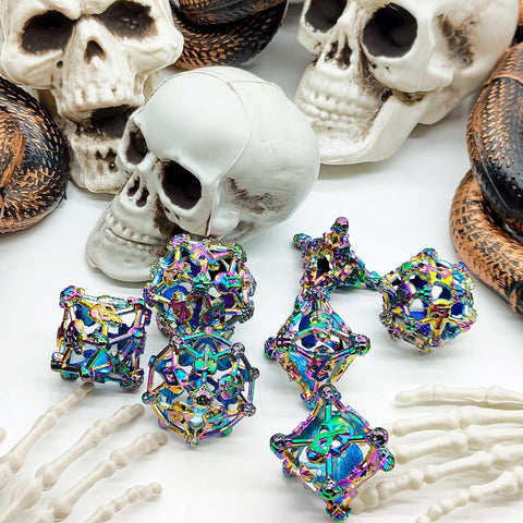 Necroforge Copper Metal Hollow Dice Set with Skull Design – 6 Colors Available