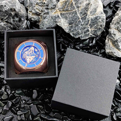Cube Spinner 7‑in‑1 Metal Dice – Antique Bronze, Copper, Bloodstain & More