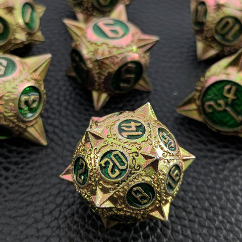Meteoric Mace Solid Metal Dice Set – Stunning Color Options (Copper‑Blue, Bloodstain, Iridescent, etc.)