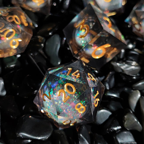 Resin Liquid Core Dice Set – Flowing Glitter DND Dice Multiple colors available