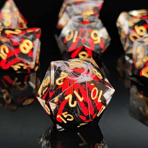 Resin Dice Set with Cat, Butterfly, Volcano, Dragon Egg & Graffiti Designs – Colorful Embedded Dice  Fluorescent Styles for DND & RPG Games