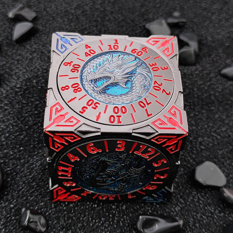 Cube of Legends 7‑in‑1 Rotating Metal Dice Cube – Dragon, Skull & Mythical Engravings, Multiple Color Options