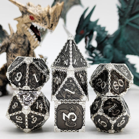 Duskrage Copper Metal Solid Dice Set with Winged Dragon Engraving – Multiple Colors Available