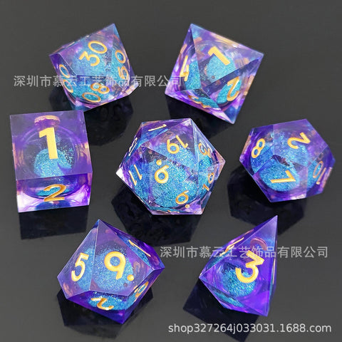 Resin Liquid Core Dice Set – Flowing Glitter DND Dice Multiple colors available