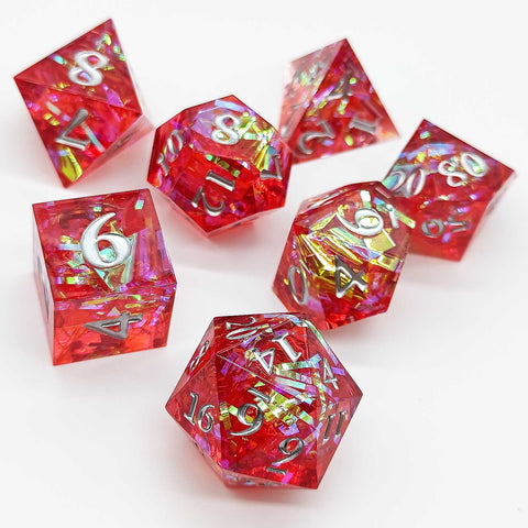Resin Polyhedral Dice Set – Transparent Color Dice in Skull, Foil, Flower, Poker, Dual-Tone & Heart Styles for DND, Pathfinder, Tabletop Games