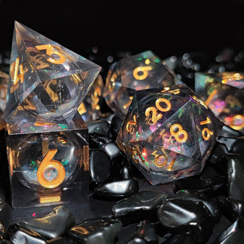 Resin Liquid Core Dice Set – Flowing Glitter DND Dice Multiple colors available