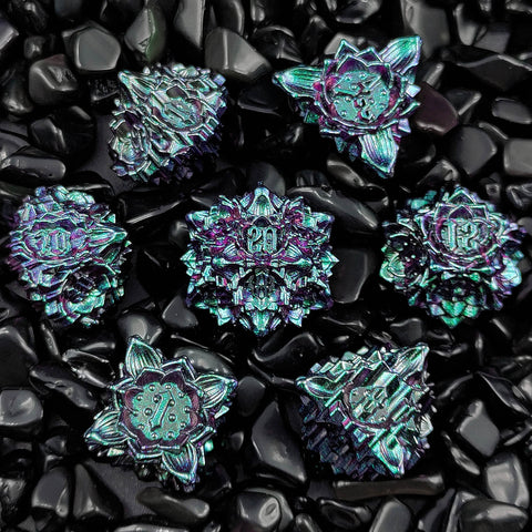 Lotus Blossom Metal Dice Set – Multiple Color Options in Elegant Lotus Design