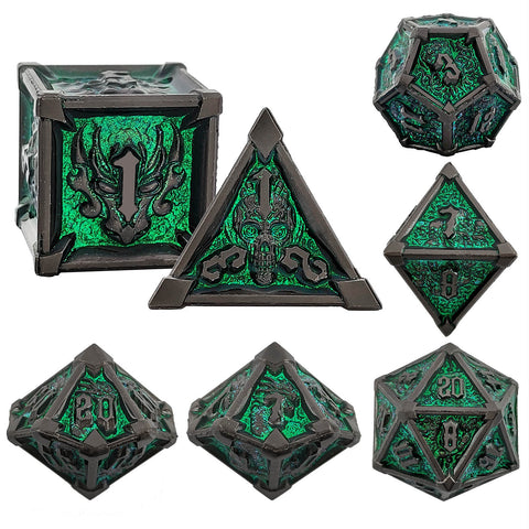 Phantom's Gambit Zinc Alloy Metal Dice Set with Skull Engraving – Multiple Color Options Available