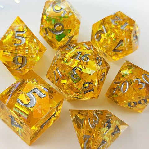Resin Polyhedral Dice Set – Transparent Color Dice in Skull, Foil, Flower, Poker, Dual-Tone & Heart Styles for DND, Pathfinder, Tabletop Games