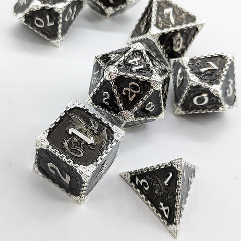 Duskrage Copper Metal Solid Dice Set with Winged Dragon Engraving – Multiple Colors Available