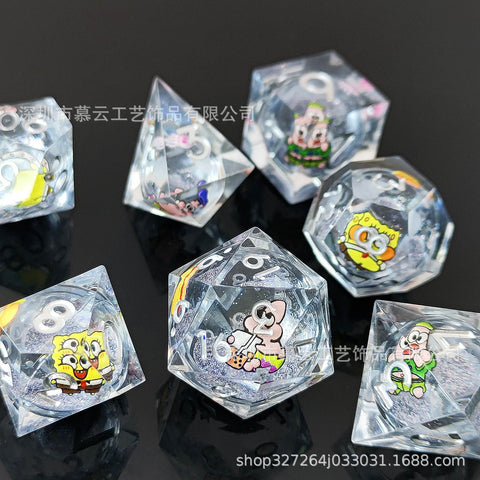 Resin Liquid Core Dice Set – Flowing Glitter DND Dice Multiple colors available
