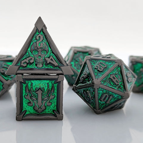 Phantom's Gambit Zinc Alloy Metal Dice Set with Skull Engraving – Multiple Color Options Available