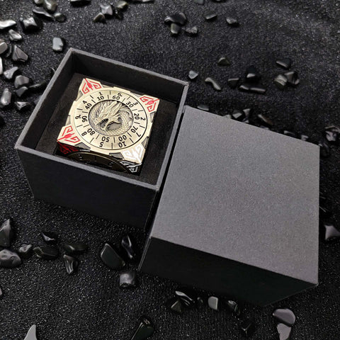 Cube of Legends 7‑in‑1 Rotating Metal Dice Cube – Dragon, Skull & Mythical Engravings, Multiple Color Options