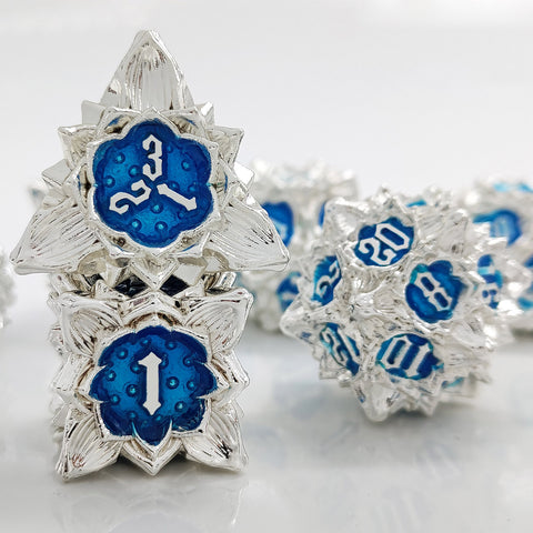 Lotus Blossom Metal Dice Set – Multiple Color Options in Elegant Lotus Design
