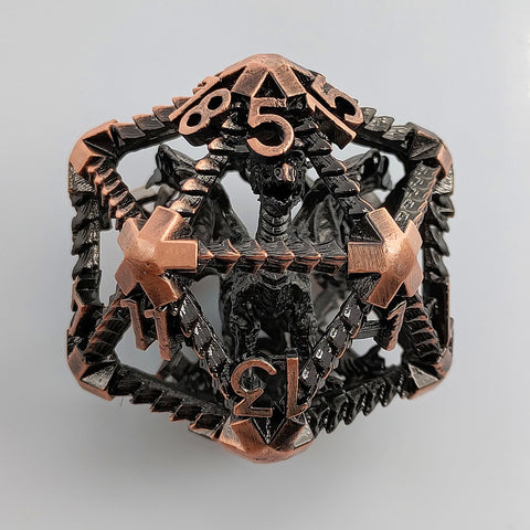 Duskrage Copper Hollow D20 – Bloodstain, Antique Red Copper & Aged Bronze RPG Dice