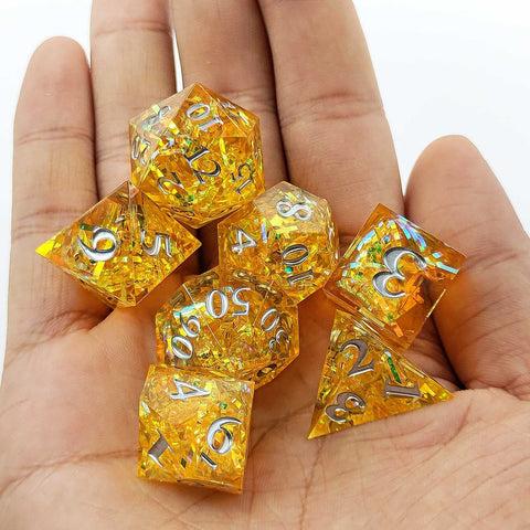 Resin Polyhedral Dice Set – Transparent Color Dice in Skull, Foil, Flower, Poker, Dual-Tone & Heart Styles for DND, Pathfinder, Tabletop Games