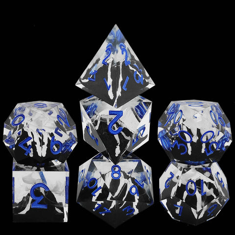 Resin Dice Set with Cat, Butterfly, Volcano, Dragon Egg & Graffiti Designs – Colorful Embedded Dice  Fluorescent Styles for DND & RPG Games