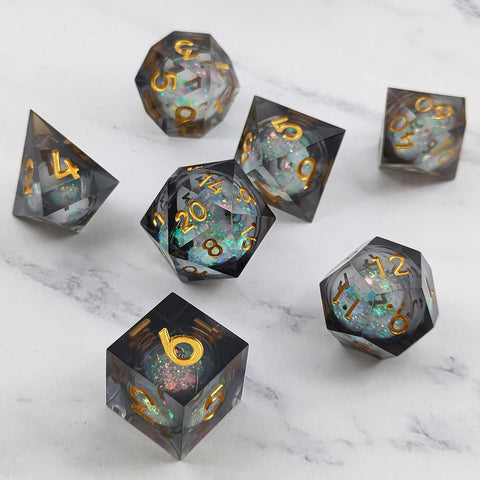 Resin Liquid Core Dice Set – Flowing Glitter DND Dice Multiple colors available