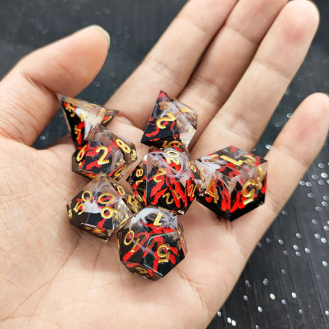 Resin Dice Set with Cat, Butterfly, Volcano, Dragon Egg & Graffiti Designs – Colorful Embedded Dice  Fluorescent Styles for DND & RPG Games