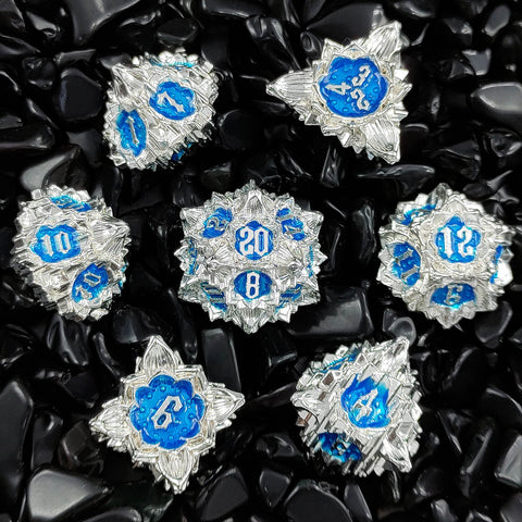Lotus Blossom Metal Dice Set – Multiple Color Options in Elegant Lotus Design