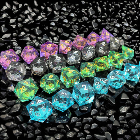 Resin Liquid Core Dice Set – Flowing Glitter DND Dice Multiple colors available