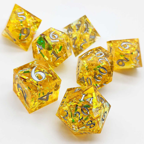 Resin Polyhedral Dice Set – Transparent Color Dice in Skull, Foil, Flower, Poker, Dual-Tone & Heart Styles for DND, Pathfinder, Tabletop Games