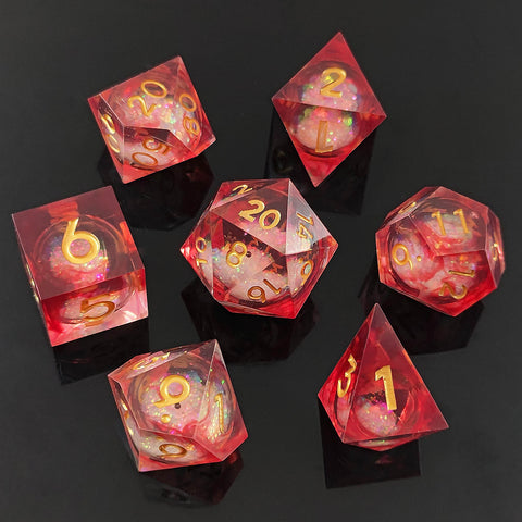 Resin Liquid Core Dice Set – Flowing Glitter DND Dice Multiple colors available