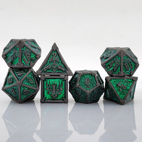 Phantom's Gambit Zinc Alloy Metal Dice Set with Skull Engraving – Multiple Color Options Available